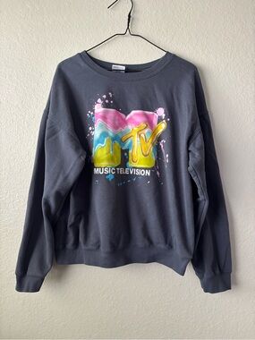 MTV Charcoal Crewneck Sweatshirt with Pink Blue Yellow Logo